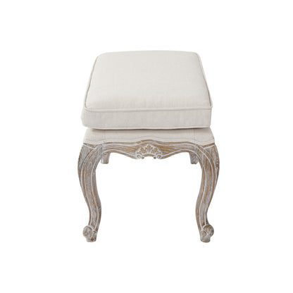 Ottoman Linen Fabric Beige Oak Wood White Washed Finish-Ottomans-PEROZ Accessories