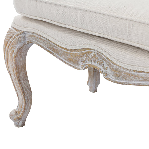 Ottoman Linen Fabric Beige Oak Wood White Washed Finish-Ottomans-PEROZ Accessories