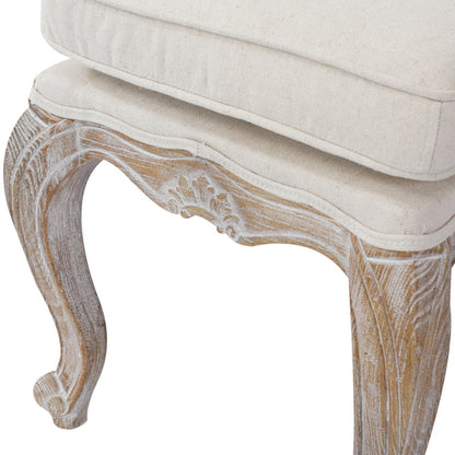 Ottoman Linen Fabric Beige Oak Wood White Washed Finish-Ottomans-PEROZ Accessories