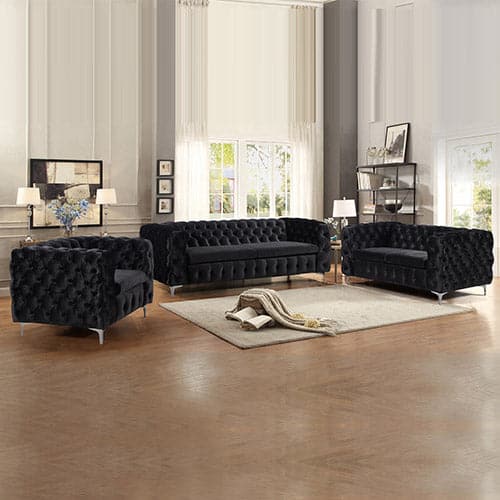 3+2+1 Seater Sofa Classic Button Tufted Lounge in Black Velvet Fabric with Metal Legs-Furniture &gt; Sofas-PEROZ Accessories