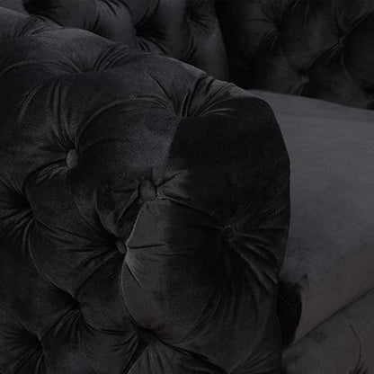 3+2+1 Seater Sofa Classic Button Tufted Lounge in Black Velvet Fabric with Metal Legs-Furniture &gt; Sofas-PEROZ Accessories