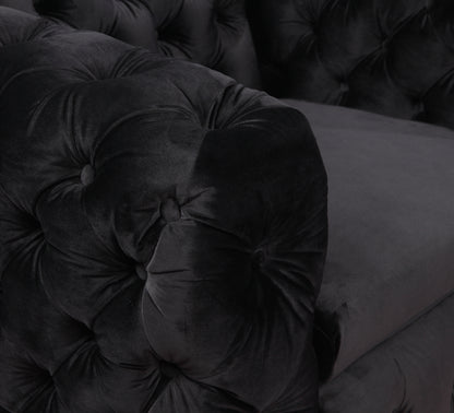 Single Seater Black Sofa Classic Armchair Button Tufted in Velvet Fabric with Metal Legs-Furniture &gt; Sofas-PEROZ Accessories