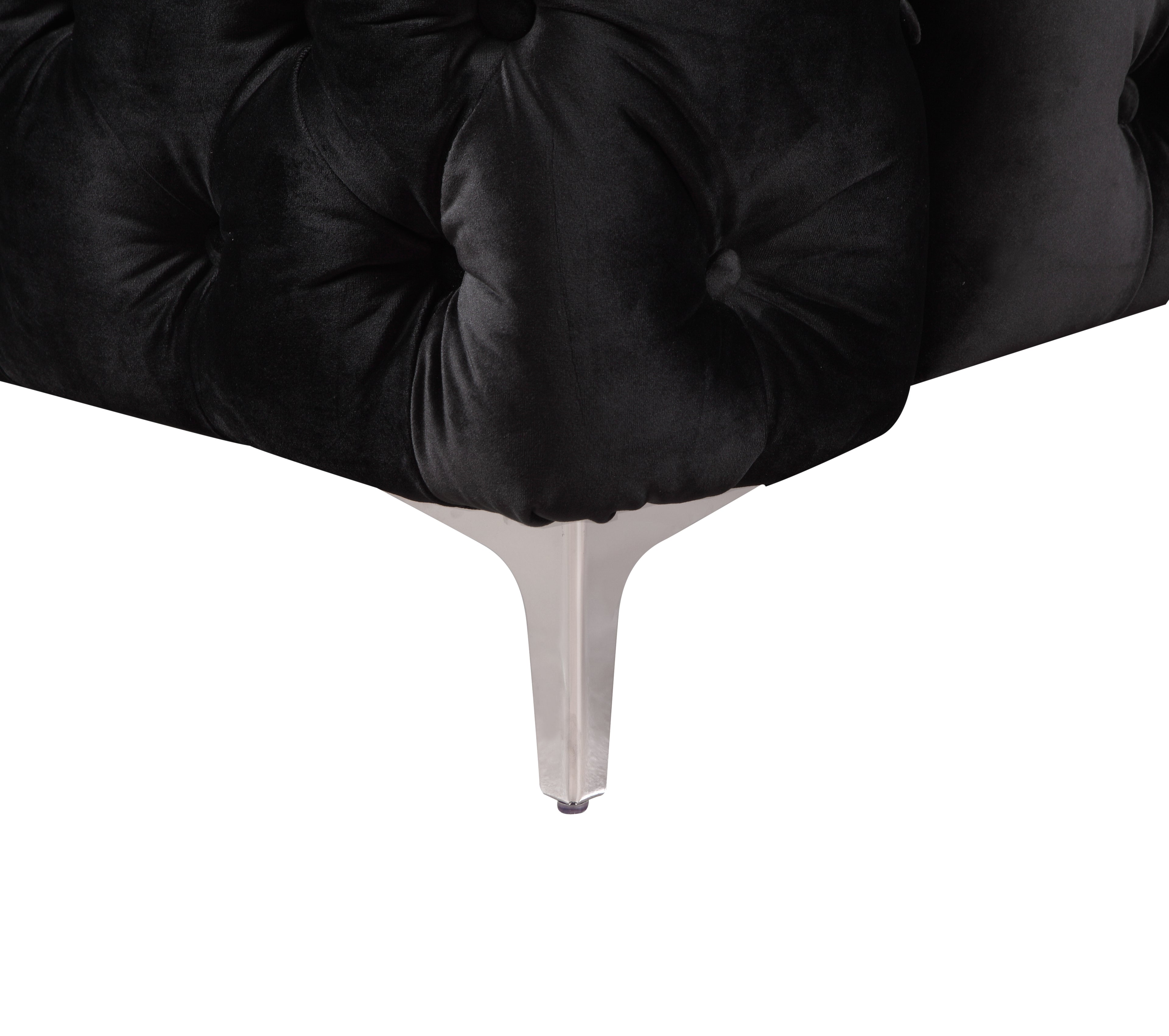 Single Seater Black Sofa Classic Armchair Button Tufted in Velvet Fabric with Metal Legs-Furniture &gt; Sofas-PEROZ Accessories