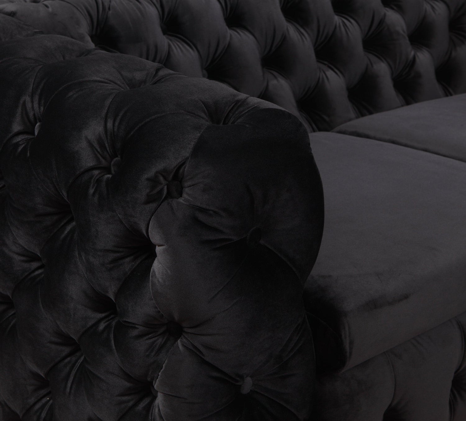 2 Seater Sofa Classic Button Tufted Lounge in Black Velvet Fabric with Metal Legs-Furniture &gt; Sofas-PEROZ Accessories