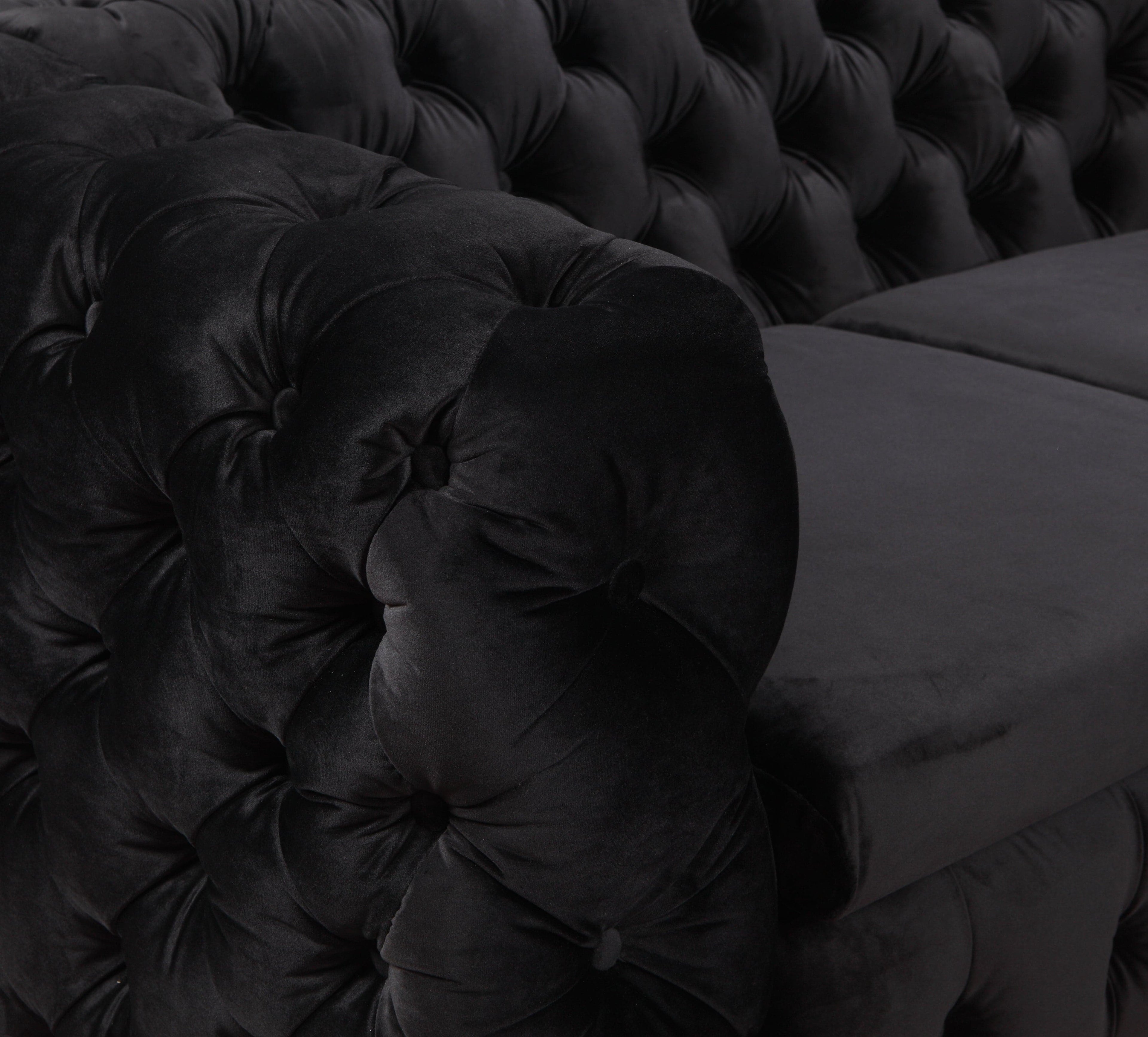 2 Seater Sofa Classic Button Tufted Lounge in Black Velvet Fabric with Metal Legs-Furniture &gt; Sofas-PEROZ Accessories