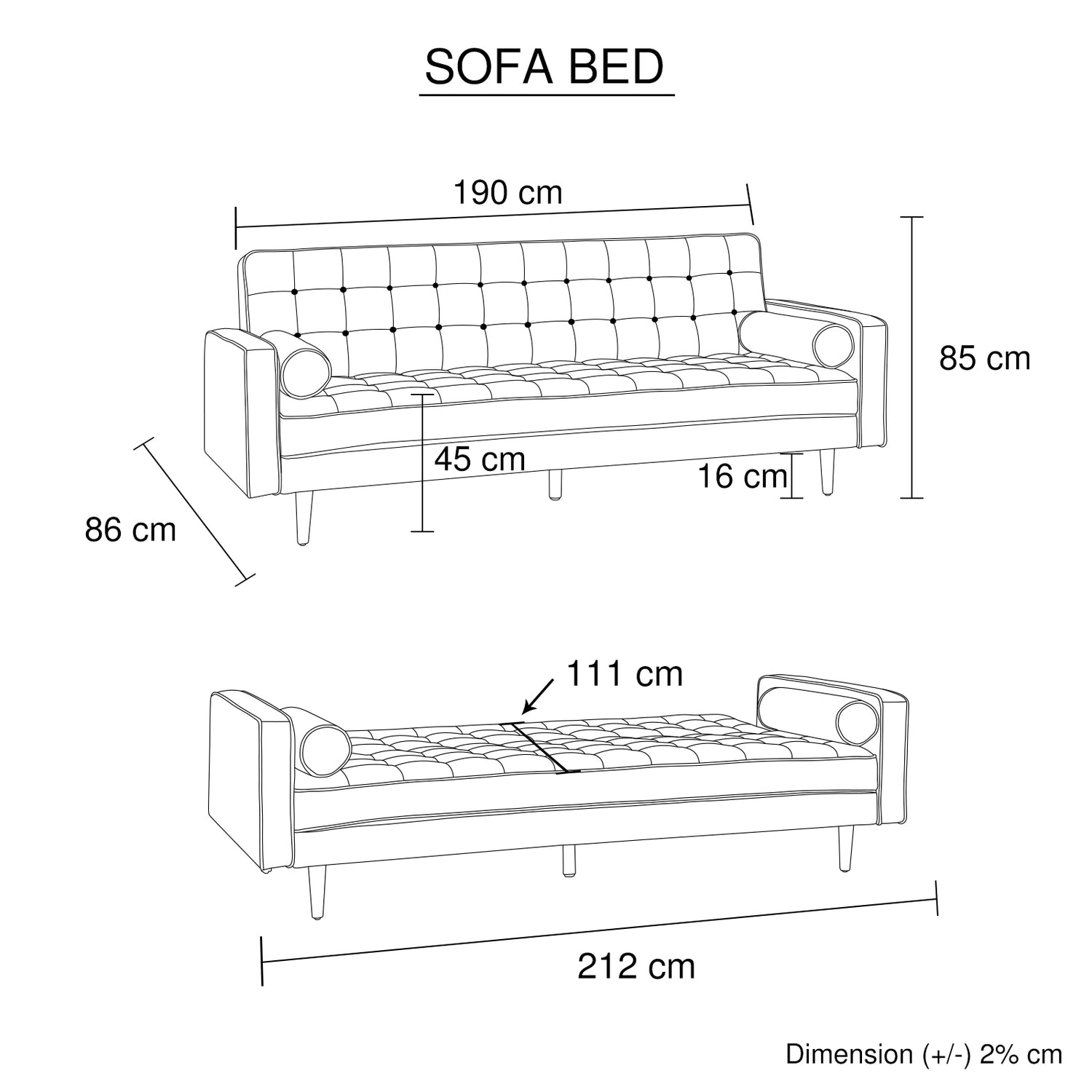 Sofa Bed 3 Seater Button Tufted Lounge Set for Living Room Couch in Fabric Grey Colour-Furniture &gt; Sofas-PEROZ Accessories
