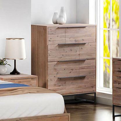 Tallboy with 4 Storage Drawers Assembled Solid Acacia Wooden Construction in Tea Colour-Furniture &gt; Living Room-PEROZ Accessories