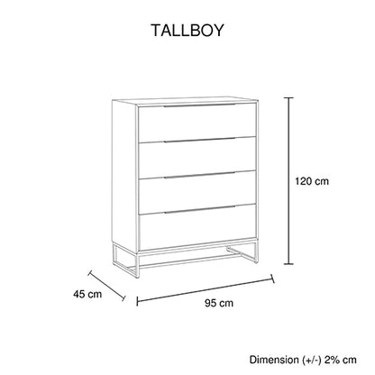 Tallboy with 4 Storage Drawers Assembled Solid Acacia Wooden Construction in Tea Colour-Furniture &gt; Living Room-PEROZ Accessories