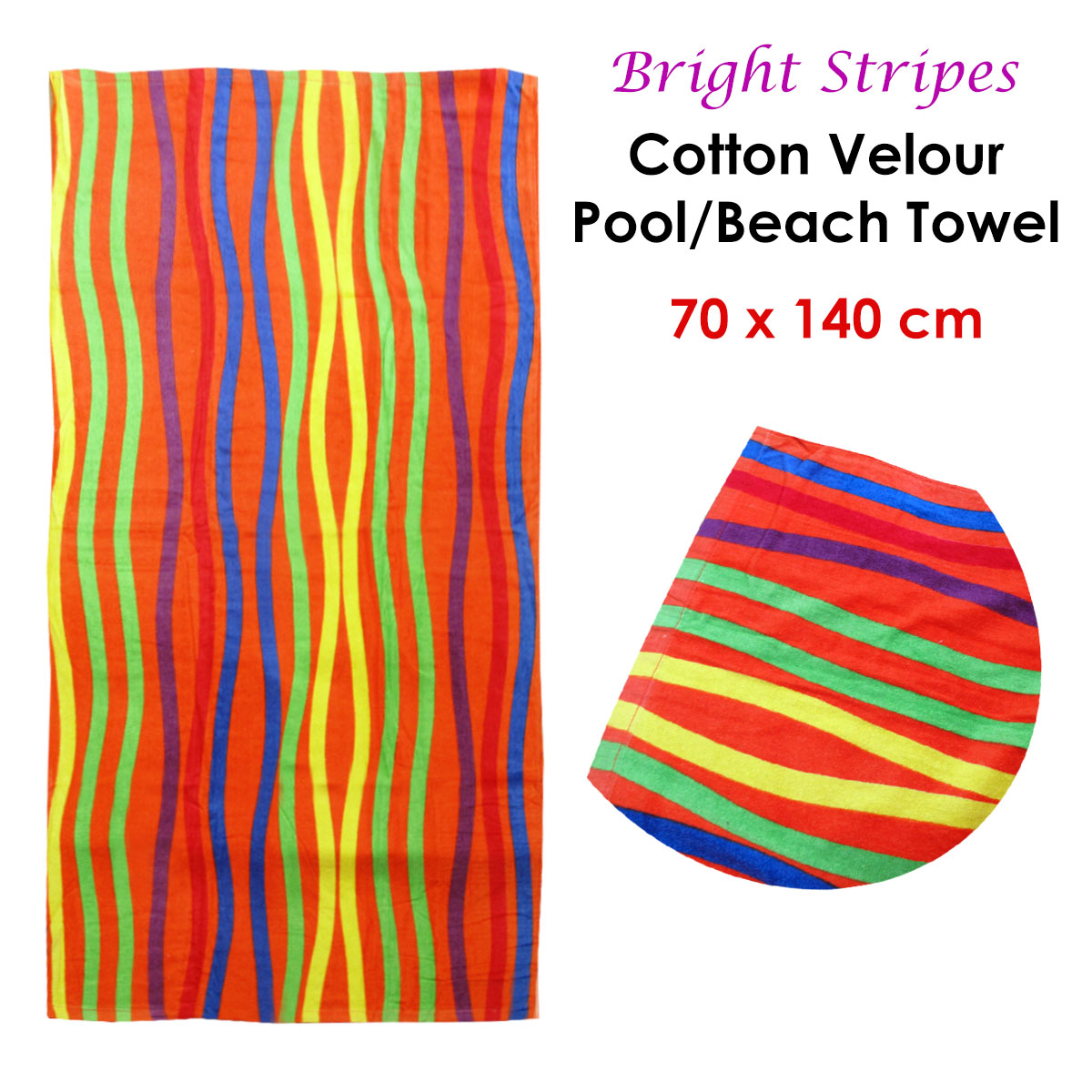 Bright Stripes Cotton Velour Printed Beach Towel-Home &amp; Garden &gt; Bathroom Accessories-PEROZ Accessories