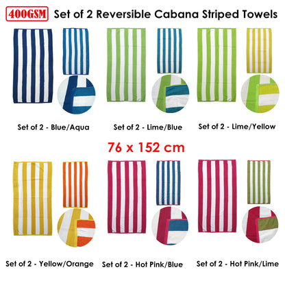 Set of 2 Reversible Cabana Striped Towels Blue/Aqua-Home &amp; Garden &gt; Bathroom Accessories-PEROZ Accessories