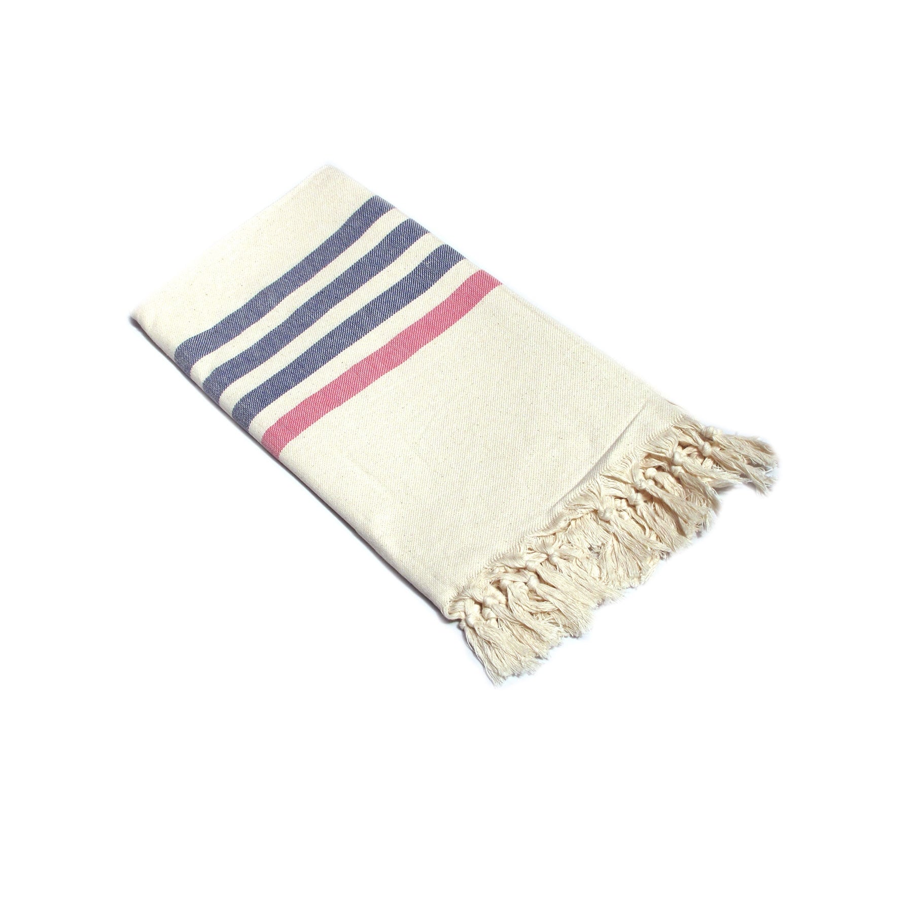 Fringe Turkish Towel Wide Stripes Navy Pink-Home &amp; Garden &gt; Bathroom Accessories-PEROZ Accessories