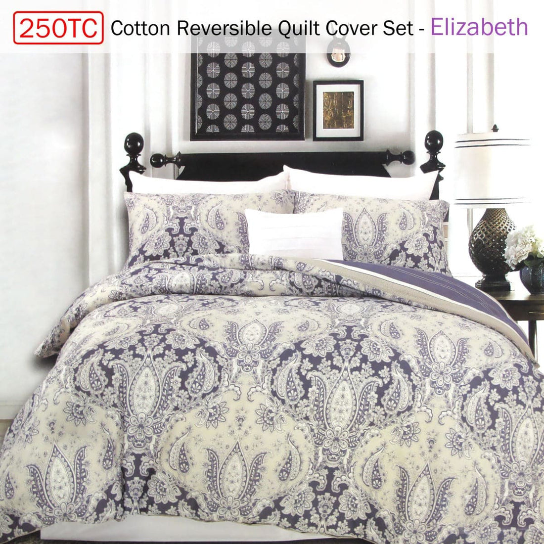 250TC Cotton Reversible Quilt Cover Set Elizabeth Queen-Home &amp; Garden &gt; Bedding-PEROZ Accessories