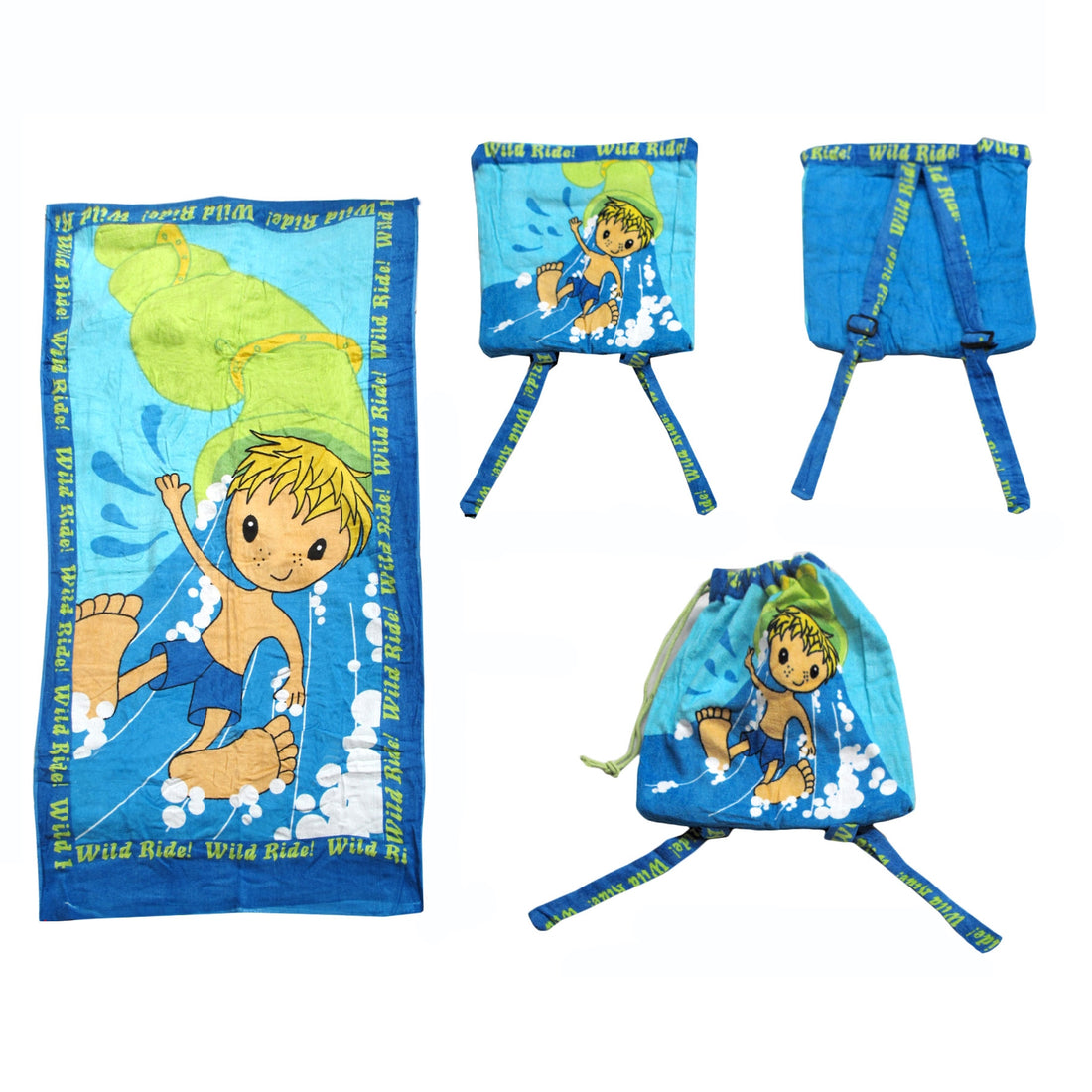 Kids Beach Towel N Bag Wild Ride-Home &amp; Garden &gt; Bathroom Accessories-PEROZ Accessories