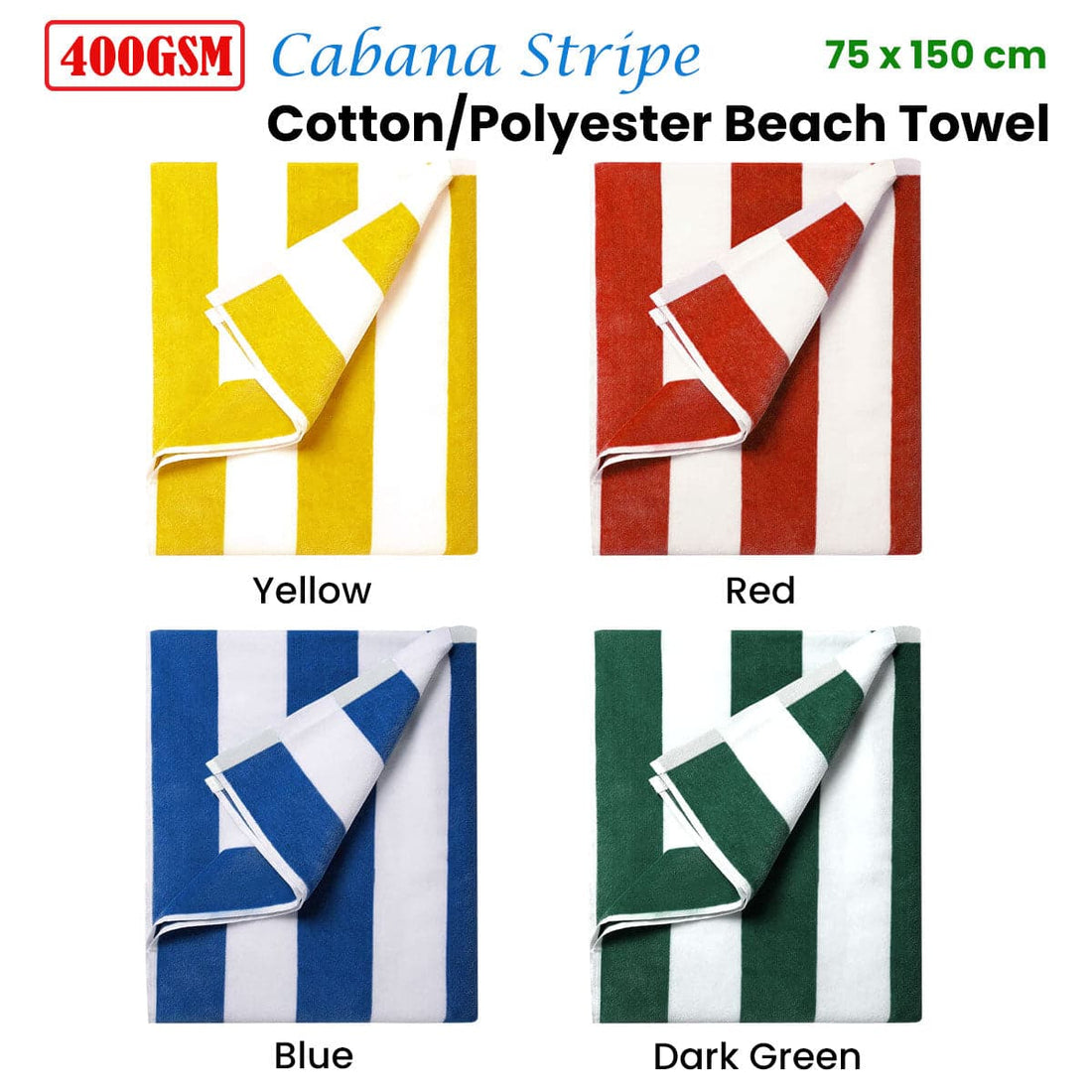 400GSM Cabana Stripe Cotton Polyester Beach Towel Blue-Home &amp; Garden &gt; Bathroom Accessories-PEROZ Accessories