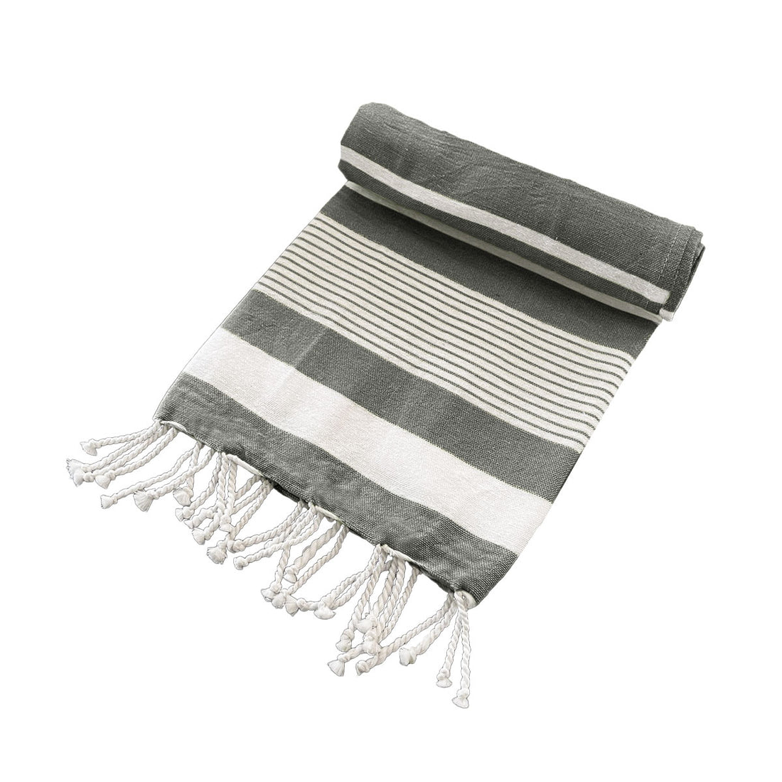 Cotton Rich Large Turkish Beach Towel with Tassels 80cm x 155cm Black-Home &amp; Garden &gt; Bathroom Accessories-PEROZ Accessories