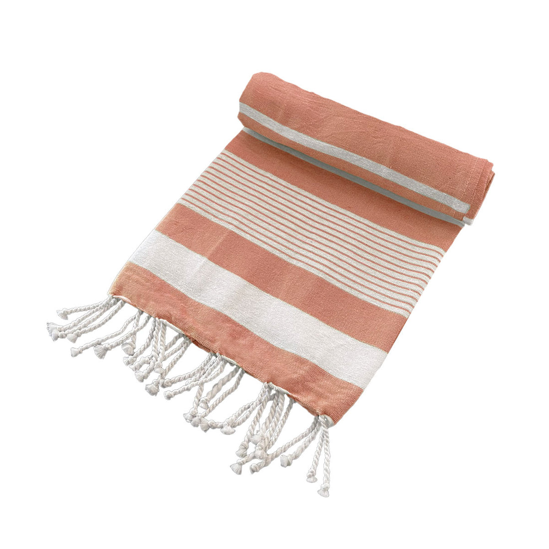 Cotton Rich Large Turkish Beach Towel with Tassels 80cm x 155cm Coral-Home &amp; Garden &gt; Bathroom Accessories-PEROZ Accessories