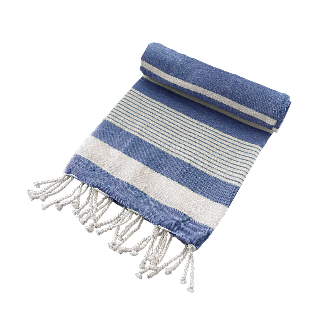Cotton Rich Large Turkish Beach Towel with Tassels 80cm x 155cm Navy-Home &amp; Garden &gt; Bathroom Accessories-PEROZ Accessories