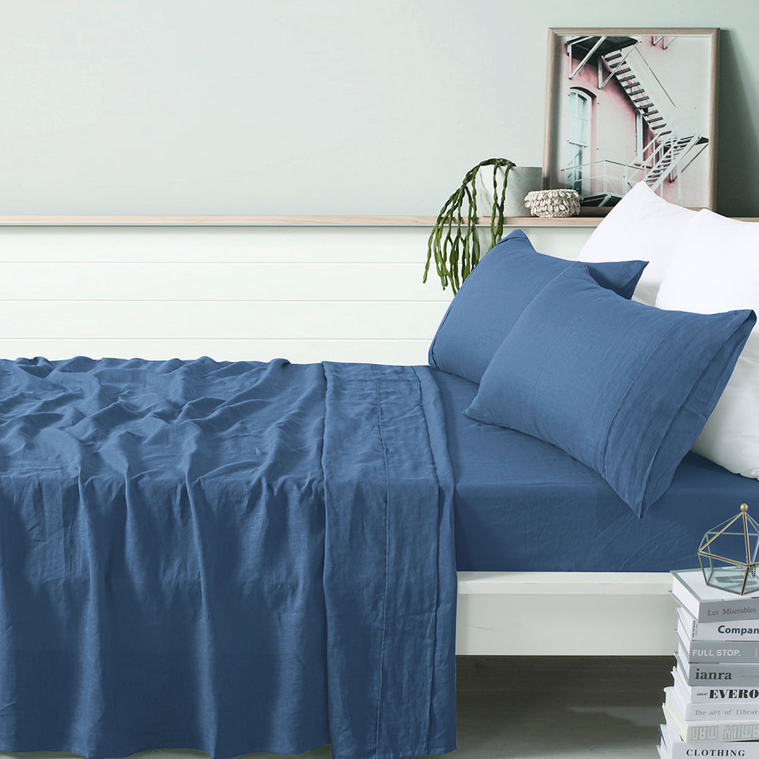 Vintage Design Homewares 100% Linen Brilliant Blue Sheet Set King-Home &amp; Garden &gt; Bedding-PEROZ Accessories