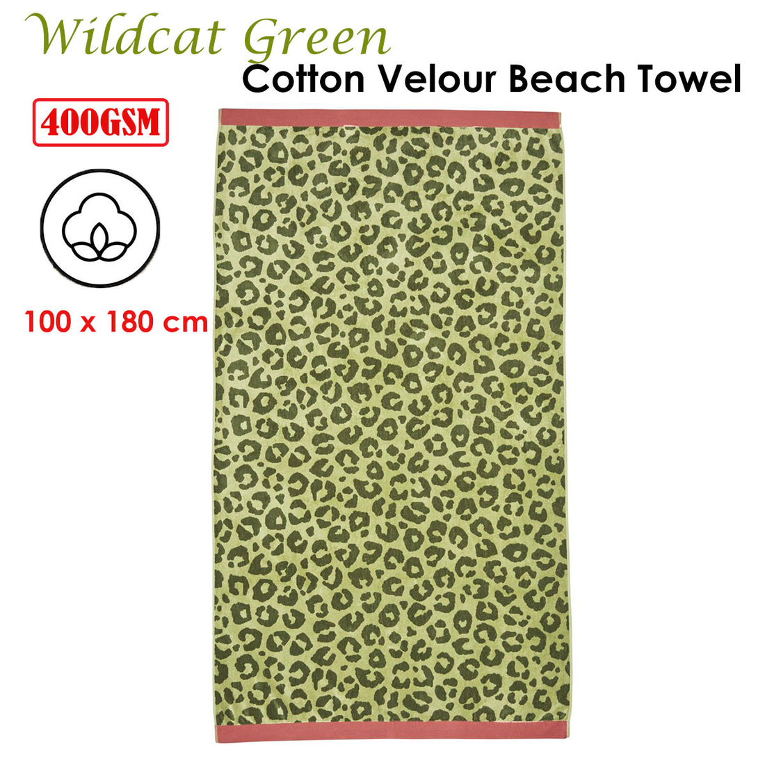 Bedding House Wildcat Green Cotton Velour Beach Towel-Home &amp; Garden &gt; Bedding-PEROZ Accessories