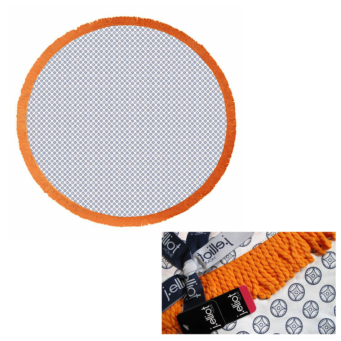 J.Elliot Home Koel Round Cotton Turkish Towel Navy/ Orange-Home &amp; Garden &gt; Bathroom Accessories-PEROZ Accessories