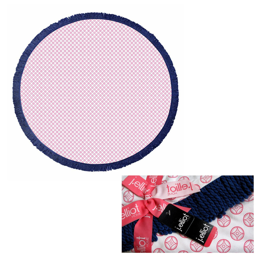 J.Elliot Home Koel Round Cotton Turkish Towel Pink/ Navy-Home &amp; Garden &gt; Bathroom Accessories-PEROZ Accessories