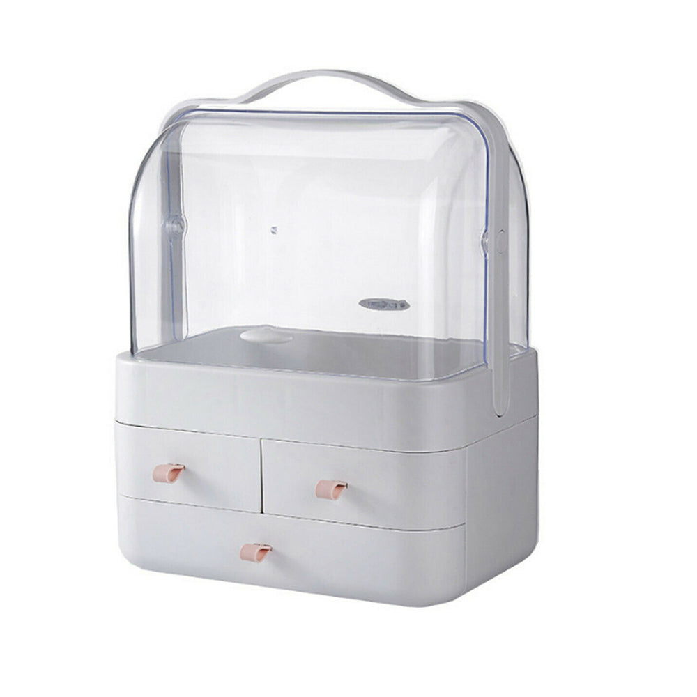 Cosmetics Storage Boxes Portable Dust-proof Makeup Jewelry Case Desktop Drawer(White-Pink)-Health &amp; Beauty &gt; Cosmetic Storage-PEROZ Accessories