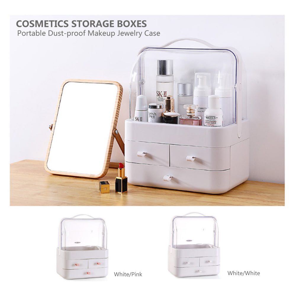 Cosmetics Storage Boxes Portable Dust-proof Makeup Jewelry Case Desktop Drawer(White-White)-Health &amp; Beauty &gt; Cosmetic Storage-PEROZ Accessories