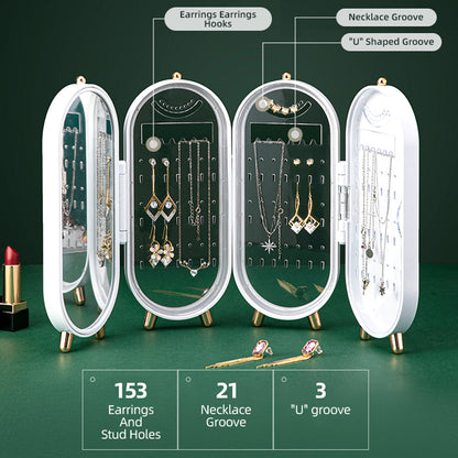 Jewellery Storage Box Earrings Display Necklace Organizer 4 Doors Foldable Screen (White)-Home &amp; Garden &gt; Storage-PEROZ Accessories