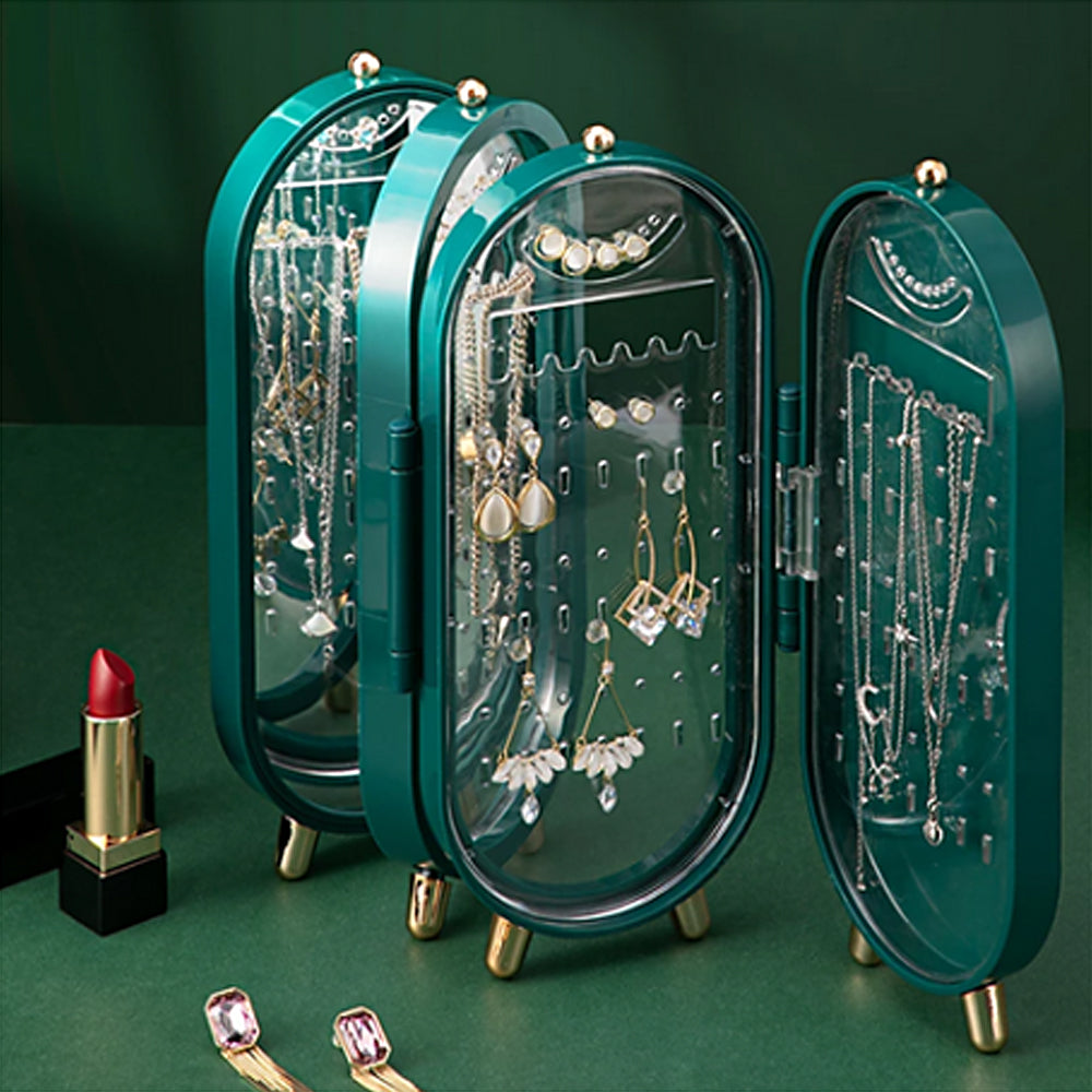 Jewellery Storage Box Earrings Display Necklace Organizer 4 Doors Foldable Screen (Green)-Home &amp; Garden &gt; Storage-PEROZ Accessories
