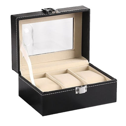 Watch Box Organizer Case Jewelry Display Tray Glass Top PU Leather(3 Slot)-Home &amp; Garden &gt; Storage-PEROZ Accessories