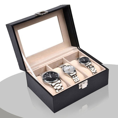 Watch Box Organizer Case Jewelry Display Tray Glass Top PU Leather(3 Slot)-Home &amp; Garden &gt; Storage-PEROZ Accessories