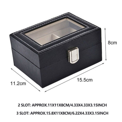 Watch Box Organizer Case Jewelry Display Tray Glass Top PU Leather(3 Slot)-Home &amp; Garden &gt; Storage-PEROZ Accessories