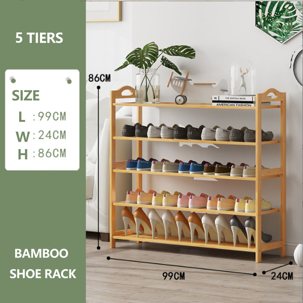 Multi-layers Bamboo Shoe Rack Storage Organizer Wooden Flower Stand Shelf(5 Layers)-Shoe Storage Cabinets-PEROZ Accessories