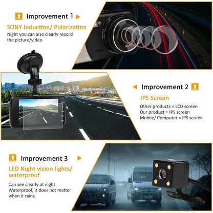 1080P Car Dash Camera Dual Front and Rear Video DVR Recorder Night Vision Kit-Auto Accessories-PEROZ Accessories