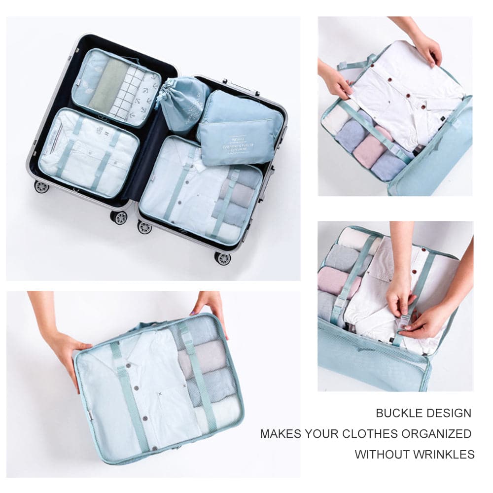 6 Pcs Waterproof Compression Packing Cubes Large Travel Luggage Organizer Storage (Light Blue)-Home &amp; Garden &gt; Travel-PEROZ Accessories