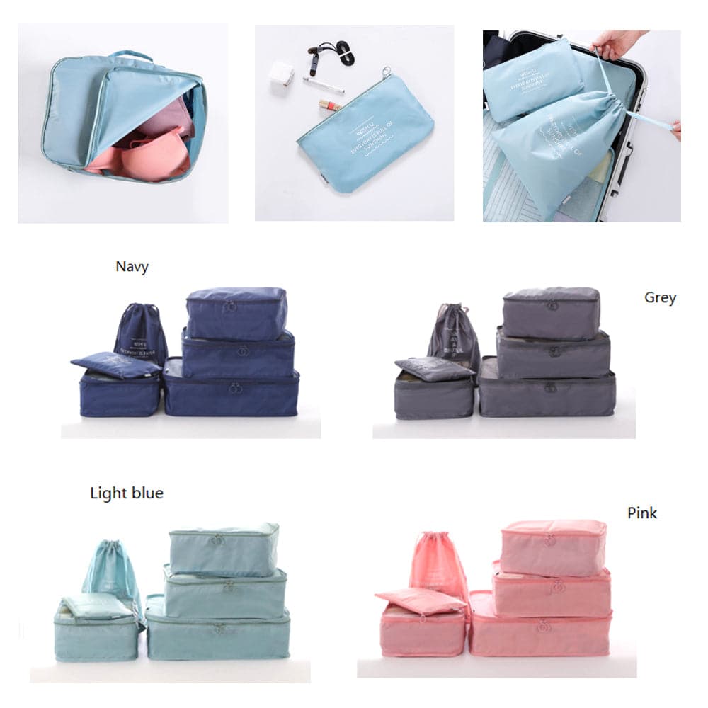 6 Pcs Waterproof Compression Packing Cubes Large Travel Luggage Organizer Storage (Light Blue)-Home &amp; Garden &gt; Travel-PEROZ Accessories