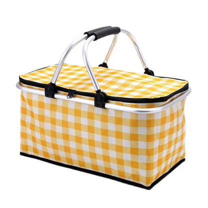 Collapsible Outdoor Camping Portable Insulated Picnic Basket Camping Picnic Ice Pack(Yellow Grid)-Outdoor &gt; Picnic-PEROZ Accessories