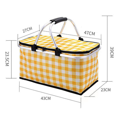 Collapsible Outdoor Camping Portable Insulated Picnic Basket Camping Picnic Ice Pack(Green Grid)-Outdoor &gt; Picnic-PEROZ Accessories