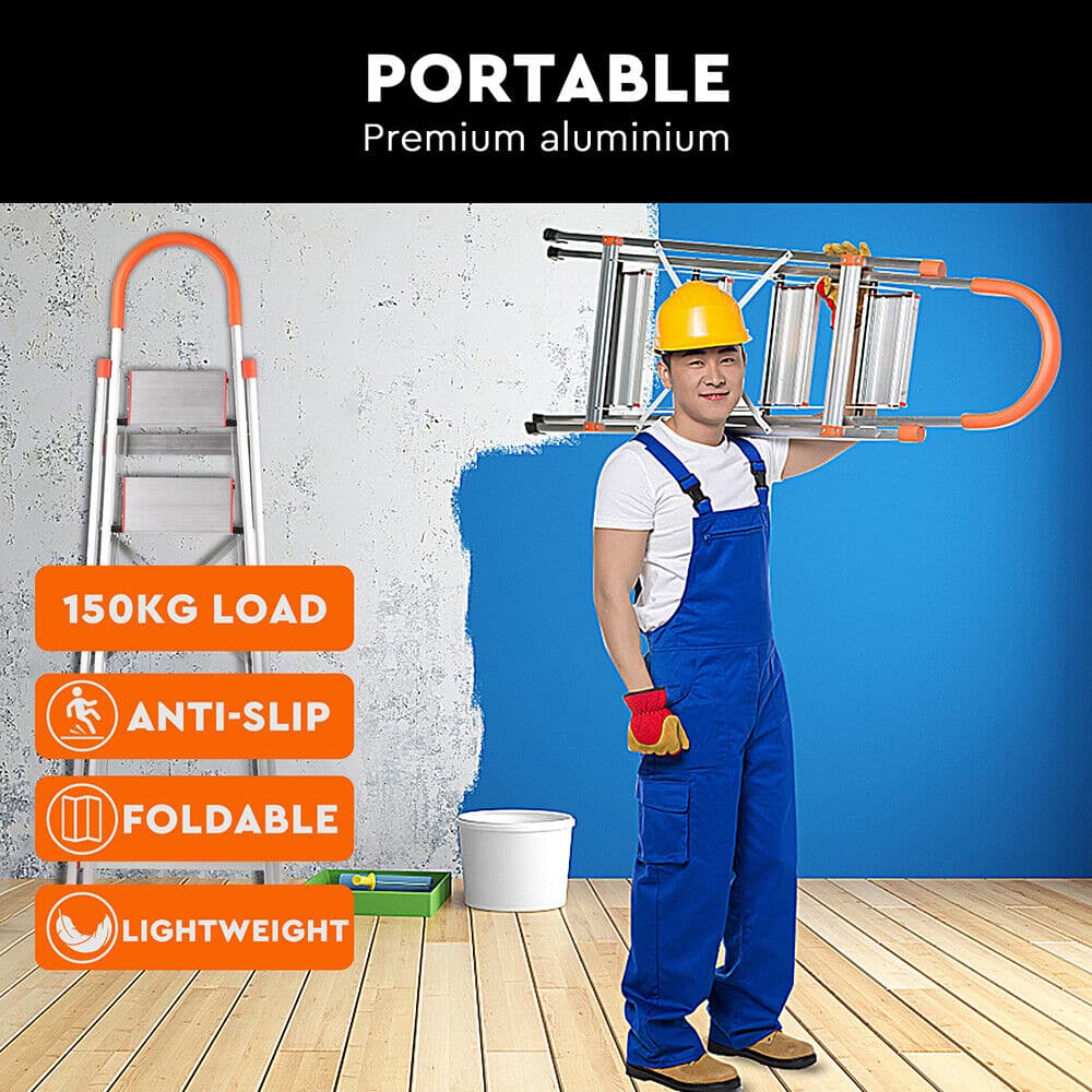 3 Step Ladder Multi Purpose Household Office Foldable Non Slip Aluminium[-Home &amp; Garden-PEROZ Accessories