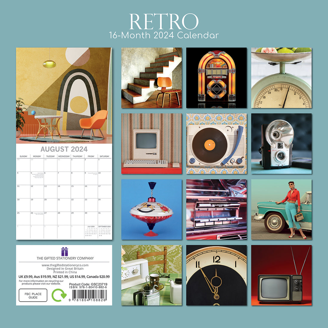 Retro - 2024 Square Wall Calendar 16 Months Lifestyle Planner Xmas New Year Gift-Home &amp; Garden &gt; Home Office Accessories-PEROZ Accessories