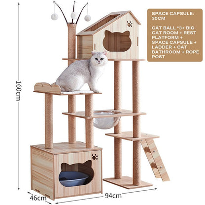 160cm Cat Tree Scratching Post House Condo Furniture Feline Scratcher Tower Toys-Cat Trees-PEROZ Accessories
