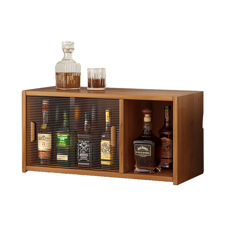 Bamboo Dustproof Cup Storage Cabinet with Sliding Acrylic Door-Furniture &gt; Dining-PEROZ Accessories