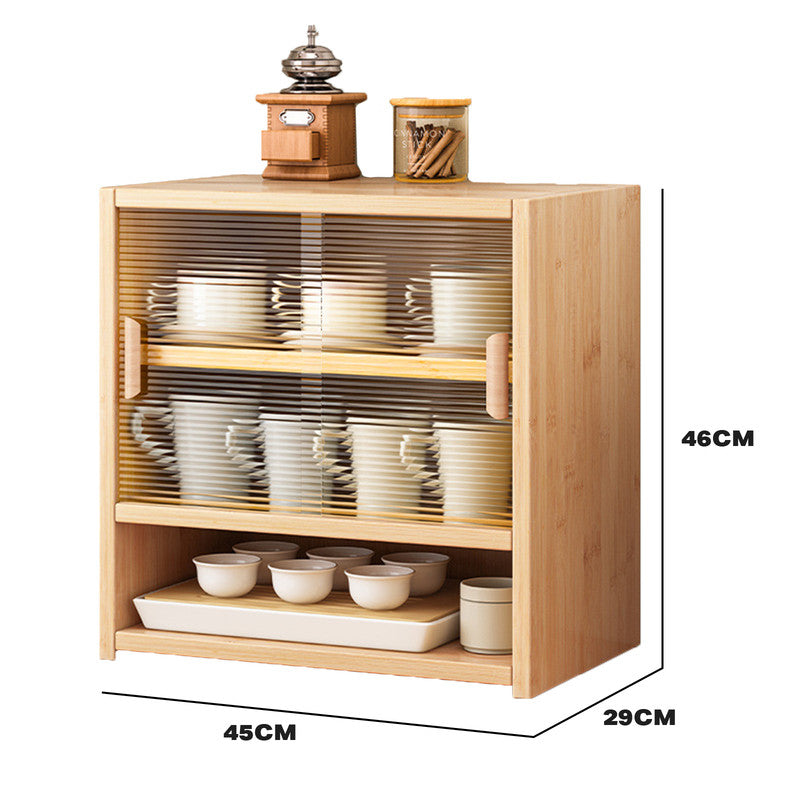 Bamboo Dustproof Cup Storage Cabinet with Sliding Acrylic Door-Furniture &gt; Dining-PEROZ Accessories