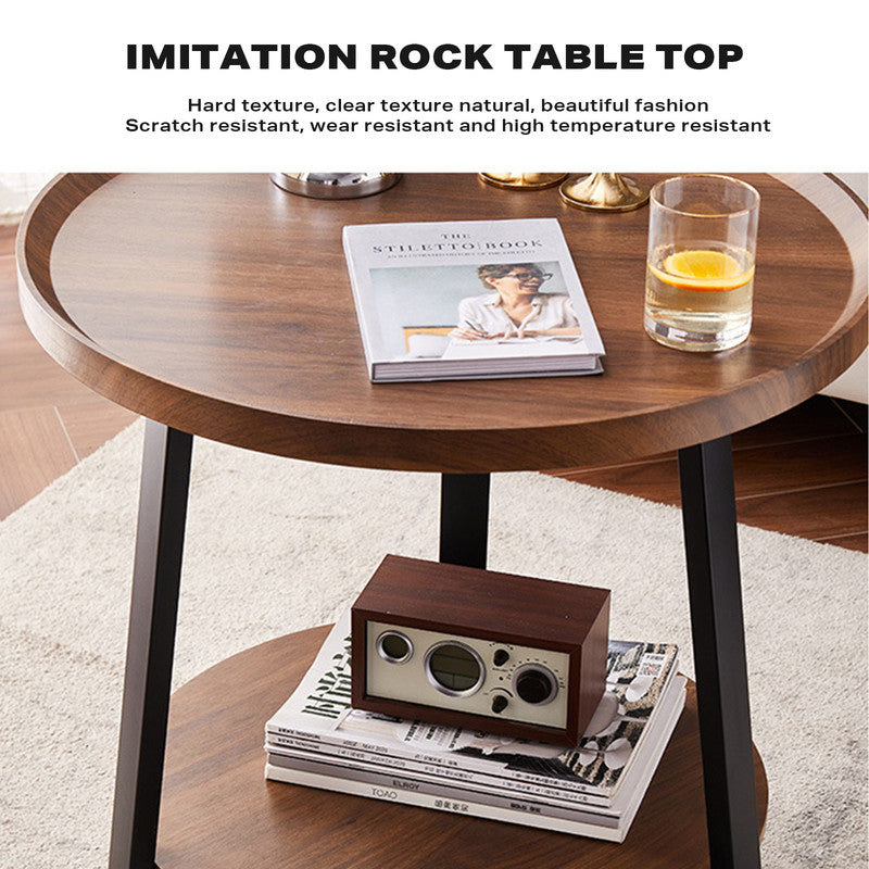 Side Round Coffee Table Retro 2-Tier Wooden Industrial Style-Electronics &gt; Computers &amp; Tablets-PEROZ Accessories