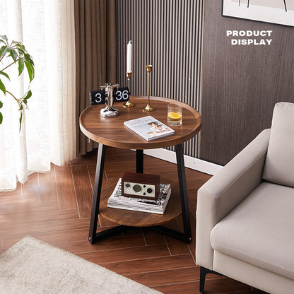 Side Round Coffee Table Retro 2-Tier Wooden Industrial Style-Electronics &gt; Computers &amp; Tablets-PEROZ Accessories