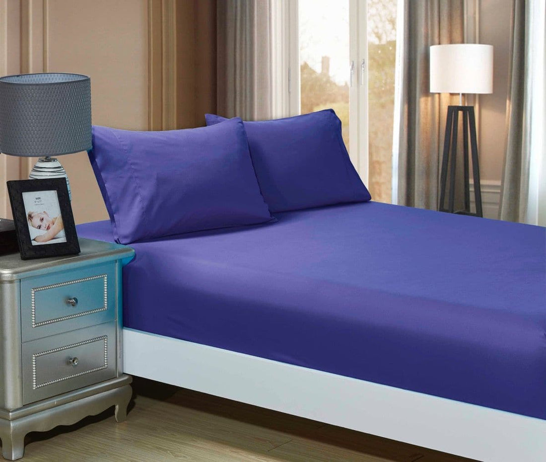 1000TC Ultra Soft Fitted Sheet &amp; 2 Pillowcases Set - Double Size Bed - Royal Blue-Home &amp; Garden &gt; Bedding-PEROZ Accessories