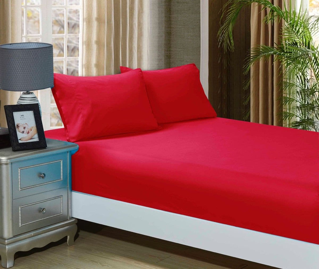 1000TC Ultra Soft Fitted Sheet &amp; 2 Pillowcases Set - Double Size Bed - Red-Home &amp; Garden &gt; Bedding-PEROZ Accessories