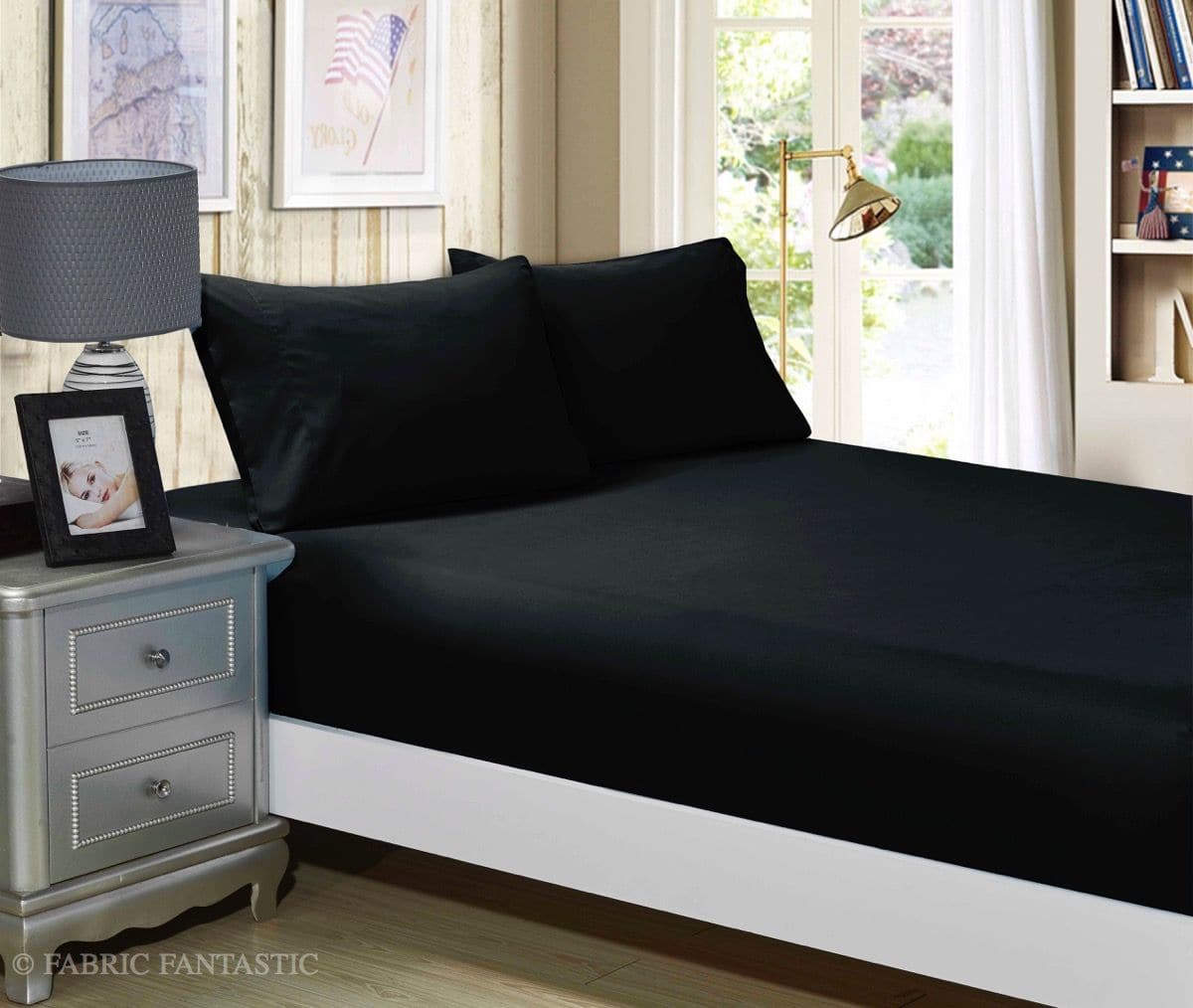 1000TC Ultra Soft Fitted Sheet &amp; 2 Pillowcases Set - Double Size Bed - Black-Home &amp; Garden &gt; Bedding-PEROZ Accessories