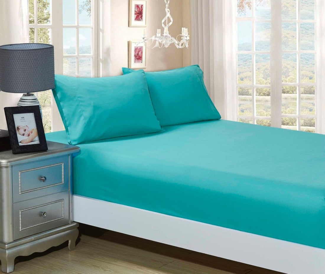 1000TC Ultra Soft Fitted Sheet &amp; 2 Pillowcases Set - Double Size Bed - Teal-Home &amp; Garden &gt; Bedding-PEROZ Accessories