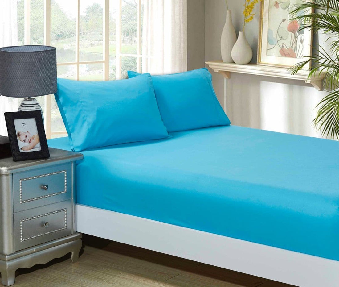 1000TC Ultra Soft Fitted Sheet &amp; 2 Pillowcases Set - Double Size Bed - Light Blue-Home &amp; Garden &gt; Bedding-PEROZ Accessories